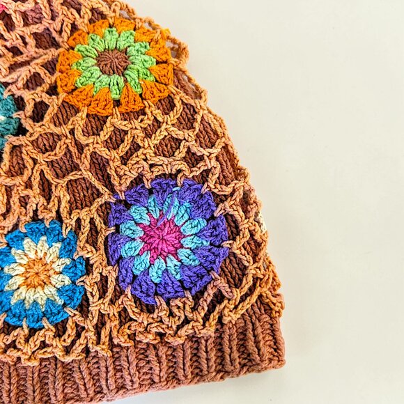 hand crocheted granny core fairy Y2K rainbow multicolor beanie hat OS